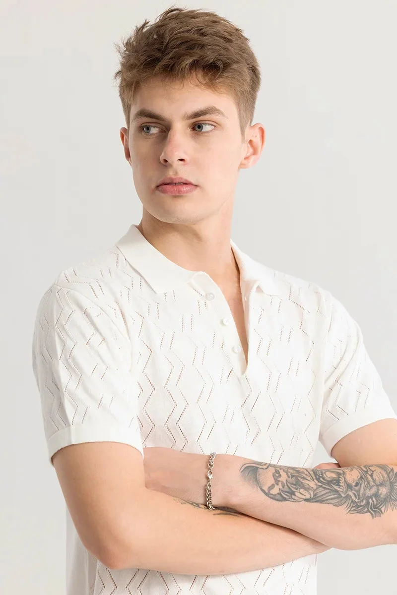 SNITCH Baldassare White Knitted Polo T-Shirt